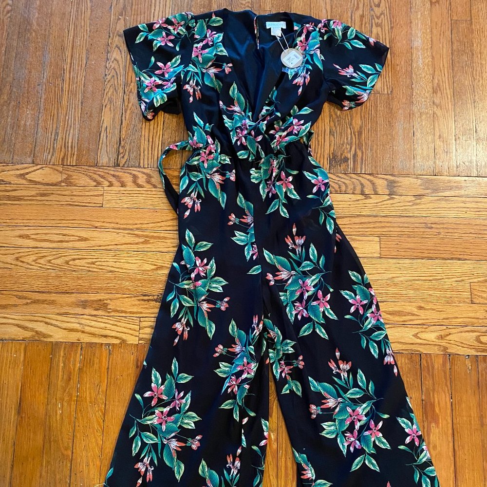 Apricot Black floral jumpsuit Size XS NWT